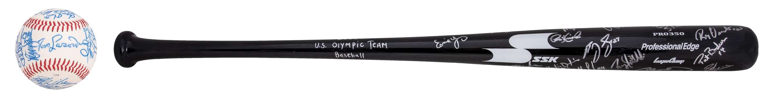 Lot of (2) 2000 US Baseball Olympic Team Signed Items Including Bat and Baseball (JSA Auction LOA)